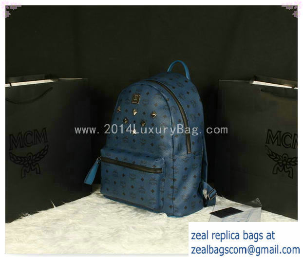 High Quality Replica MCM Stark Backpack Jumbo in Calf Leather 8006 RoyalBlue - Click Image to Close